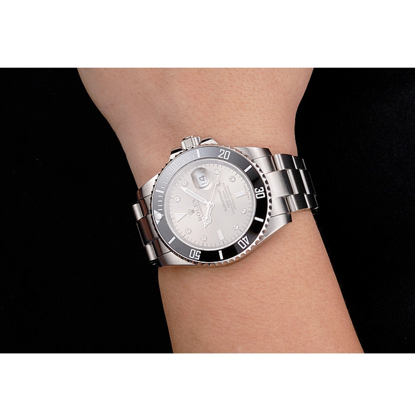 Aaa replica watch Steel Stainless Markings Submariner Diamond Bracelet Black Dial Rolex Case Swiss Silver And Bezel 0715